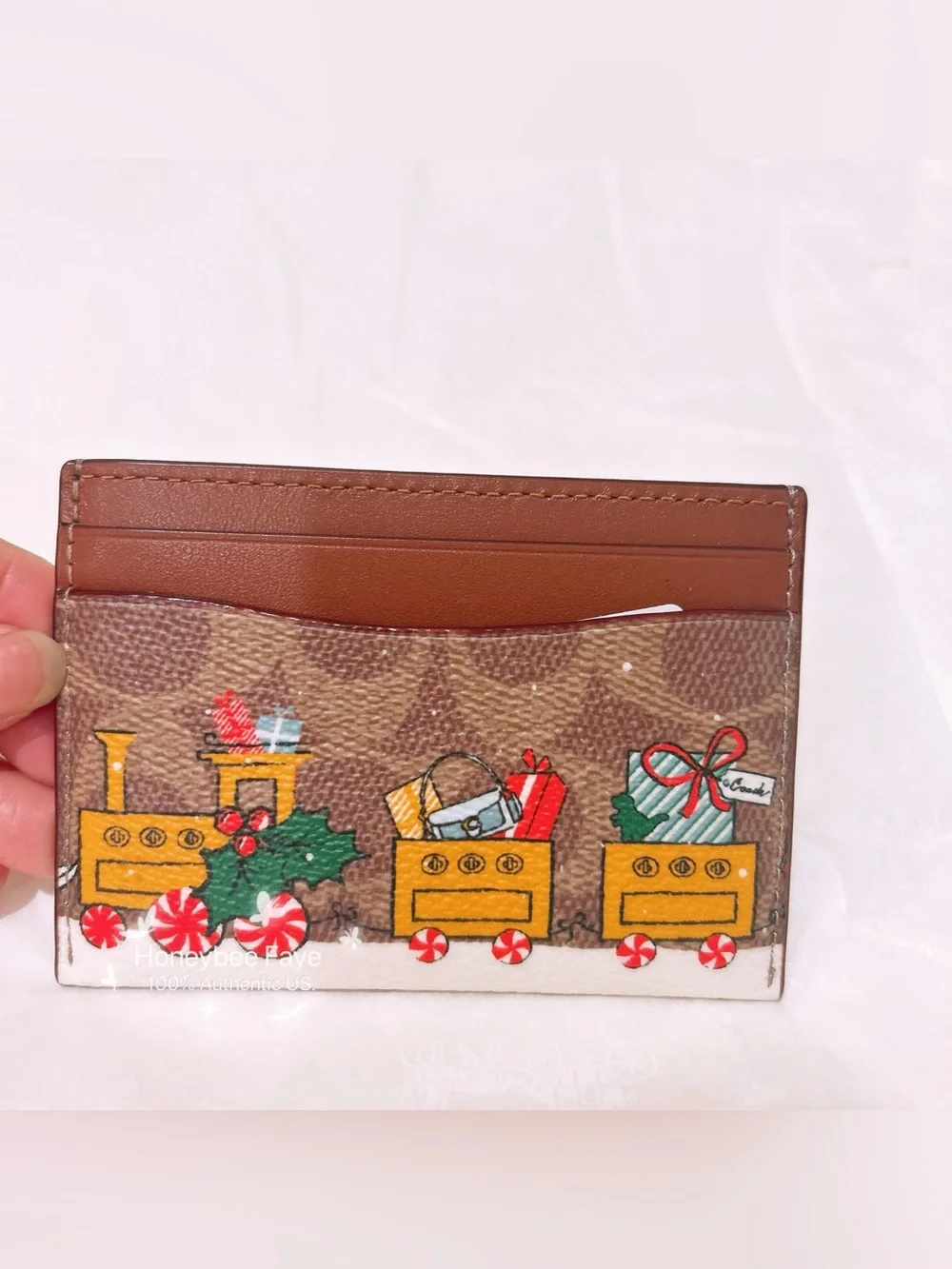 NWT Coach Holiday Essential Card Case In Signature Canvas With Train CY305